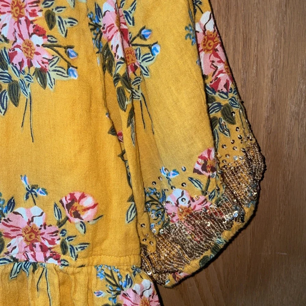 Pink Chicken Girl's Size 12Y Puff Sleeve Beaded Sleeves Floral Pleated